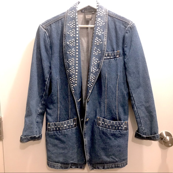 Vintage denim 1991 studded blazer size 8/10 - Picture 1 of 11
